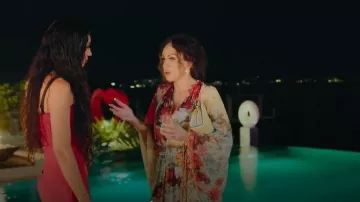 Alice + Olivia Malinda Chiffon-paneled Floral-print Twill Maxi Dress worn by Rosalyn Yellin as seen in Members Only: Palm Beach (S01E01)