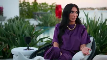 Versace Silk Satin Crop Top worn by Ro-mina Ustayev as seen in Members Only: Palm Beach (S01E01)