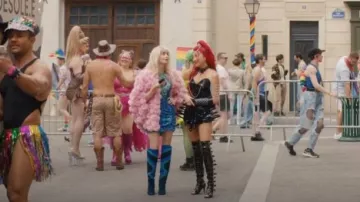 Ellen Nigeria Gladiator Open Toe Boots worn by Mindy Chen (Ashley Park) as seen in Emily in Paris (S05E07)