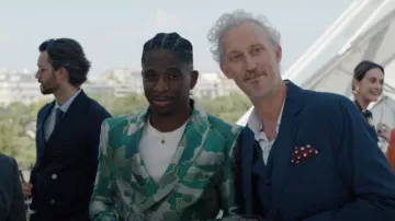 Aurelie Bidermann Chivor Emerald Earrings worn by Julien (Samuel Arnold) as seen in Emily in Paris (S05E07)