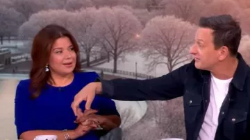 Jennifer Miller Blue Drop Earrings worn by Ana Navarro as seen in The View on January 5, 2026