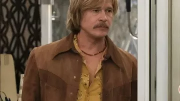 The Adventures Of Cliff Booth Brad Pitt Brown Suede Jacket worn by Cliff Booth (Brad Pitt) as seen in The Adventures of Cliff Booth