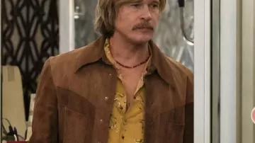 The Adventures Of Cliff Booth Brad Pitt Brown Suede Jacket worn by Cliff Booth (Brad Pitt) in The Adventures of Cliff Booth