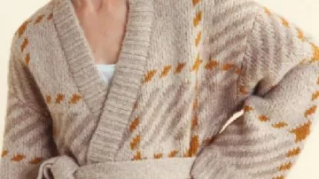 Beige Plaid Wrap Cardigan worn by self (Joanna Gaines) as seen in Fixer Upper: Colorado Mountain House