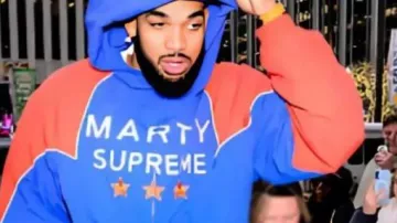 Blue Marty Supreme Jacket worn by (Karl-Anthony Towns) as seen in Marty Supreme