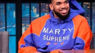 Late Night With Seth Meyers Karl-Anthony Towns Marty Supreme Jacket as seen in Marty Supreme