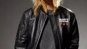 Marty Supreme Black Bomber Leather Jacket as seen in Marty Supreme