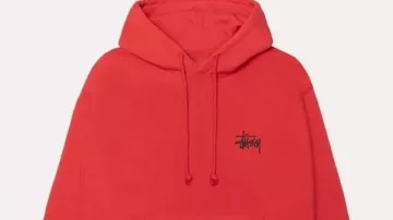 Red Stussy Oversized Pullover Hoodie