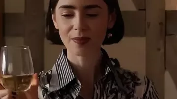 Emily In Paris S05 Lily Collins Striped Ruffle Shirt worn by Emily Cooper (Lily Collins) as seen in Emily in Paris (S05)