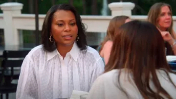 Louis Vuitton Monogram Fil Coupé Cape Blouse worn by Carmen as seen in Married to Medicine (S12E05)