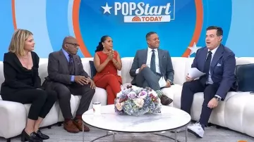 Veronica Beard Jessup Vest in Carnelian Red worn by Sheinelle Jones as seen in Today on January 8, 2026