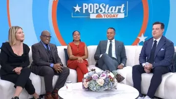 Veronica Beard Stila Pants n Carnelian Red worn by Sheinelle Jones as seen in Today on January 8, 2026