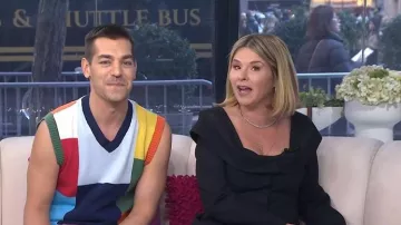 Rowing Blazers Cotton Patchwork Vest worn by Matt Rogers as seen in Today with Jenna & Friends on January 8, 2026