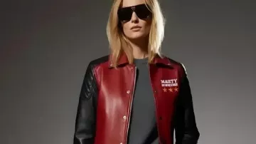 Marty Supreme Leather Varsity Jacket In Red in Marty Supreme