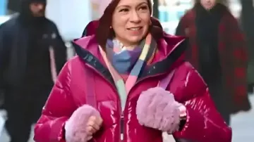 Elsbeth S03 Carrie Preston Puffer Coat In Pink of Elsbeth Tascioni (Carrie Preston) as seen in Elsbeth (S03)