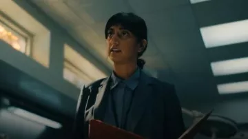 Theory Carissa Blazer worn by Priya (Sunita Mani) as seen in HIS & HERS (S01E01)