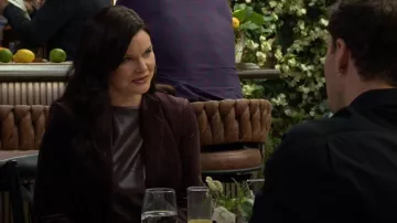 Donna Karan Faux Leather Sleeveless Top in Chocolate Plum worn by Katie Logan (Heather Tom) as seen in The Bold and the Beautiful on January 10, 2026