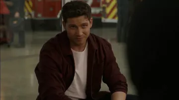 Alo Yoga Cotton Canvas Coaches Jacket worn by Evan Buckley (Oliver Stark) as seen in 9-1-1 (S09E07)