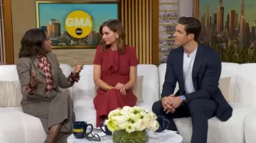 Saint Laurent Pussy-bow Ruched Checked Silk Blouse worn by Deborah Roberts as seen in Good Morning America on January 9, 2026
