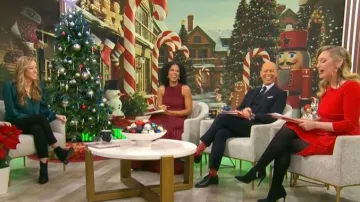 Vestido de funda Calvin Klein Reunido que lleva Kelly O'Grady, visto en CBS Mornings el 24 de diciembre de 2025