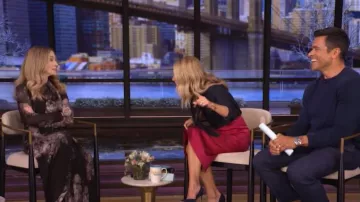 Zimmermann Hypnotic Floral Print Long Sleeve Georgette Shirtdress worn by Holly Hunter as seen in LIVE with Kelly and Mark on January 8, 2026