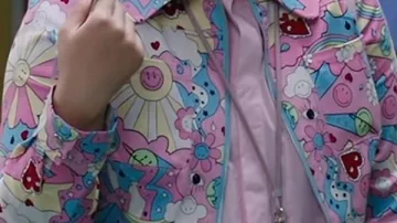 Pink Printed Jacket worn by Jasmine Bayes in NEW ED Resident Kim's First Big Moments | Learning Curve | Casualty