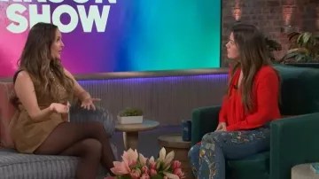 Alice + olivia Beautiful Floral-Embroidered High-Rise Bell Jeans worn by Kelly Clarkson as seen in The Kelly Clarkson Show on January 12, 2026