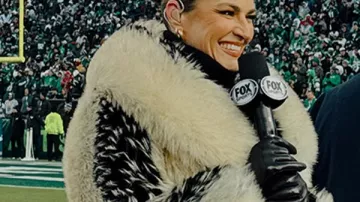 Erin Andrews 49ers vs Eagles Partido Abrigo de piel de Erin Andrews en FOX NFL Sunday