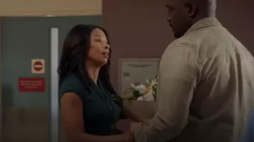 Calvin Klein V-Neck Cap Sleeve Sheath Dress worn by Luna Grey (Angel Parker) as seen in The Rookie (S08E01)