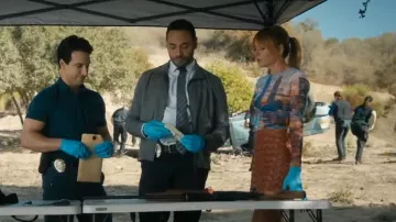 Topshop Woven Weave Leather Mini Skirt worn by Morgan Gillory Kaitlin Olson as seen in High Potential (S02E09)