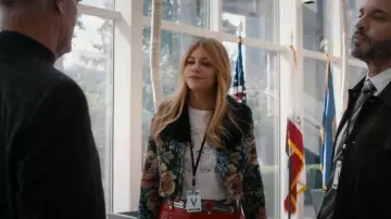 Unreal Fur Monarch Floral Print Cropped Jacket worn by Morgan Gillory (Kaitlin Olson) as seen in High Potential (S02E09)