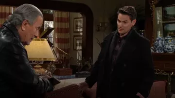 Marc New York Danton Peacoat with Inset Bib in Charcoal worn by Adam Newman ( Mark Grossman) as seen in The Young and the Restless on January 9, 2026