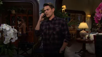The Kooples Classic Fit Long Sleeve Brushed Snap Front Shirt worn by Adam Newman (Mark Grossman) as seen in The Young and the Restless on January 9, 2026