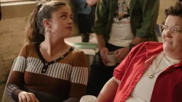 Fashion Nova Kyra Henley Ribbed Sweater worn by Chelsey (Georgie Murphy) as seen in Small Achievable Goals (S02E02)