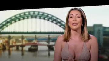 Ego Halterneck Bead Trim Detail Open Back Crop Top worn by Chloe Ferry as seen in Geordie Shore (S26E01)