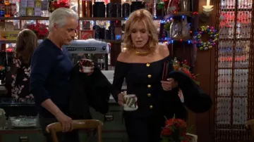 L'Agence Alice Off Shoulder Pinstripe Blazer worn by Lauren Fenmore (Tracey Bregman) as seen in The Young and the Restless on December 26, 2025