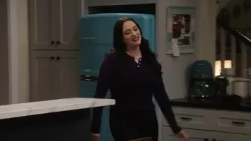 Vince Women's Blue Ribbed Long Sleeve Top worn by Riley Parker (Kat Dennings) as seen in Shifting Gears (S02E10)