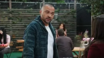 Ralph Lauren Indigo Jacquard-Knit Cotton Cardigan worn by Andy (Jesse Williams) as seen in Shifting Gears (S02E10)