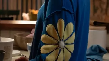 Flower Sleeves Blue Sweater worn by Morgan Gillory (Kaitlin Olson) in High Potential