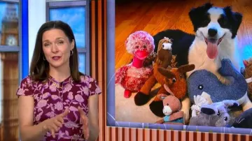 Me + Em Midnight Hibiscus Print Ruched Mini Dress worn by Maggie Rulli as seen in Good Morning America on January 14, 2026