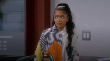 Akira Never See You Again Button Down Color Block Shirt worn by Aaliyah (Khali Spraggins) as seen in The Upshaws (S07E03)