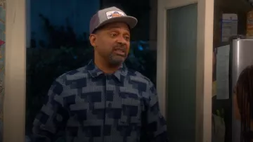 Frizmworks Patchwork Denim Shirt worn by Bennie Upshaw (Mike Epps) as seen in The Upshaws (S07E05)