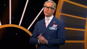 Tayion Collection Classic-Fit Solid Double-Breasted Suit Separate Jacket worn by Paul Feig as seen in Celebrity Wheel of Fortune (S06E04)