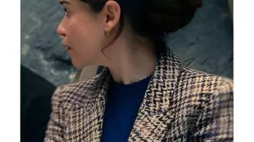 Ponies S01 Emilia Clarke Tweed Plaid Blazer worn by Bea (Emilia Clarke) in PONIES