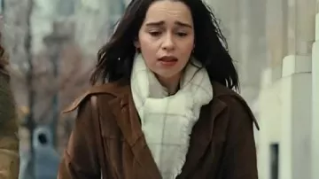 Ponies 2026 Emilia Clarke Brown Suede Trench Coat worn by Bea (Emilia Clarke) in PONIES