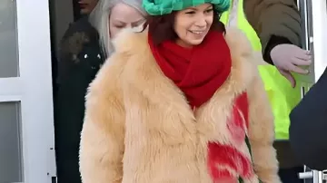 Elsbeth S03 Carrie Preston Floral Fur Coat In Beige of Elsbeth Tascioni (Carrie Preston) as seen in Elsbeth (S03)