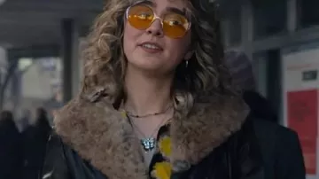 Ponies Black Leather Jacket worn by (Haley Lu Richardson) as seen in PONIES