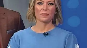 The Today Show Floral Sleeve Blue Sweater worn by Dylan Dreyer in 'Today's' Dylan Dreyer Reveals She & Husband Split MONTHS Ago