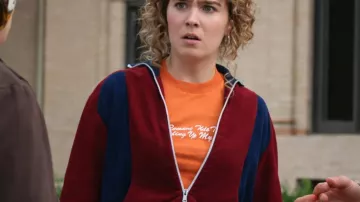 Ponies S01 Twila Hasbeck Red Track Jacket worn by Twila (Haley Lu Richardson) in PONIES (S01)