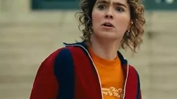 Ponies 2026 Red Track Jacket worn by Twila (Haley Lu Richardson) as seen in PONIES